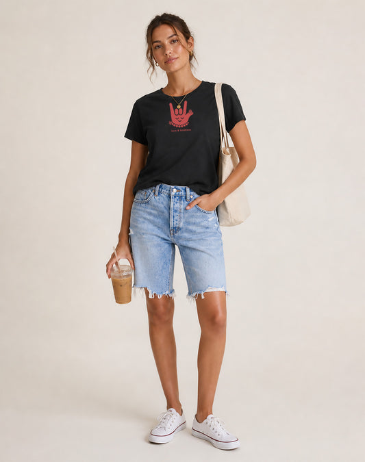 Love & Kindness Signature Tee | Cherry Red Graphic Affirmation Shirt | Carbon Black